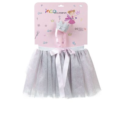 Inca Tutú Plateado Y Cinta Con Corona Lote 2 Pz