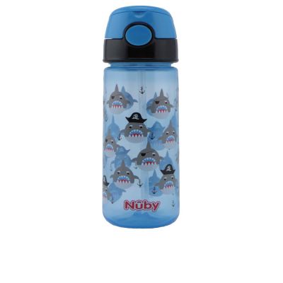 Nûby Taza Con Botón Y Pajita Blanda 3 Años+ #Azul 540 Ml 1 U