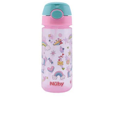 Nûby Taza Con Botón Y Pajita Blanda 3 Años+ #Rosa 540 Ml 1 U